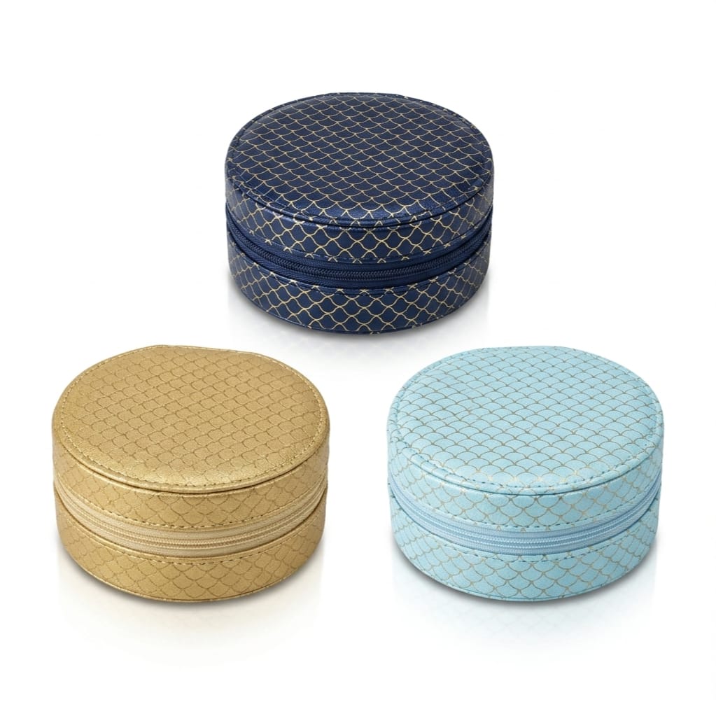 Satin Quilted Round Jewelry Organizer Box