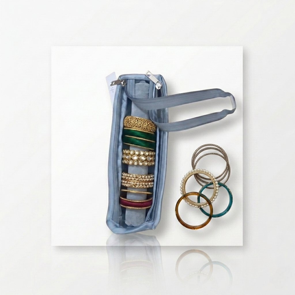 Satin Quilted Travel Bangle Box Organizer with Zipper Closure